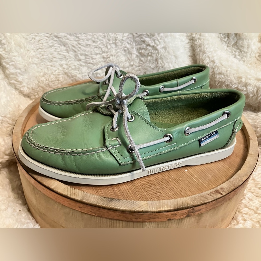 Sebago Green Leather Boat Shoes